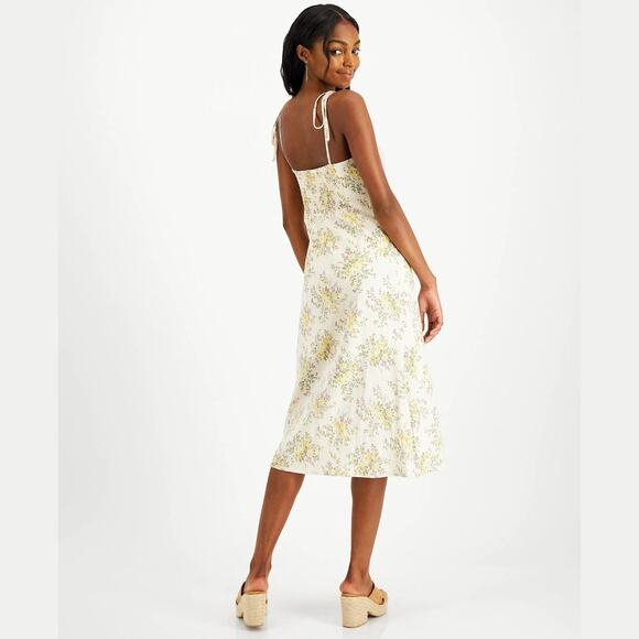 Lucky Brand Women Ivory Floral Cotton/Linen Boho Corset Midi Dress Size XL - Picture 2 of 6